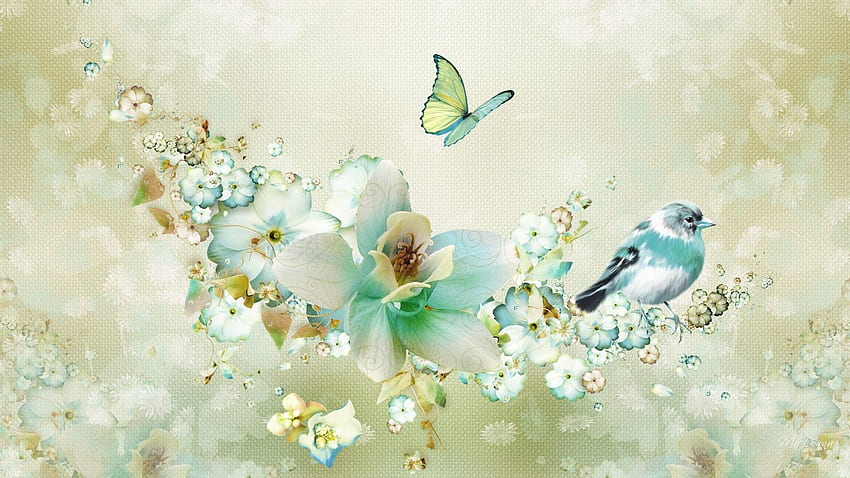 Design Ideas, Spring Flowers and Birds HD wallpaper