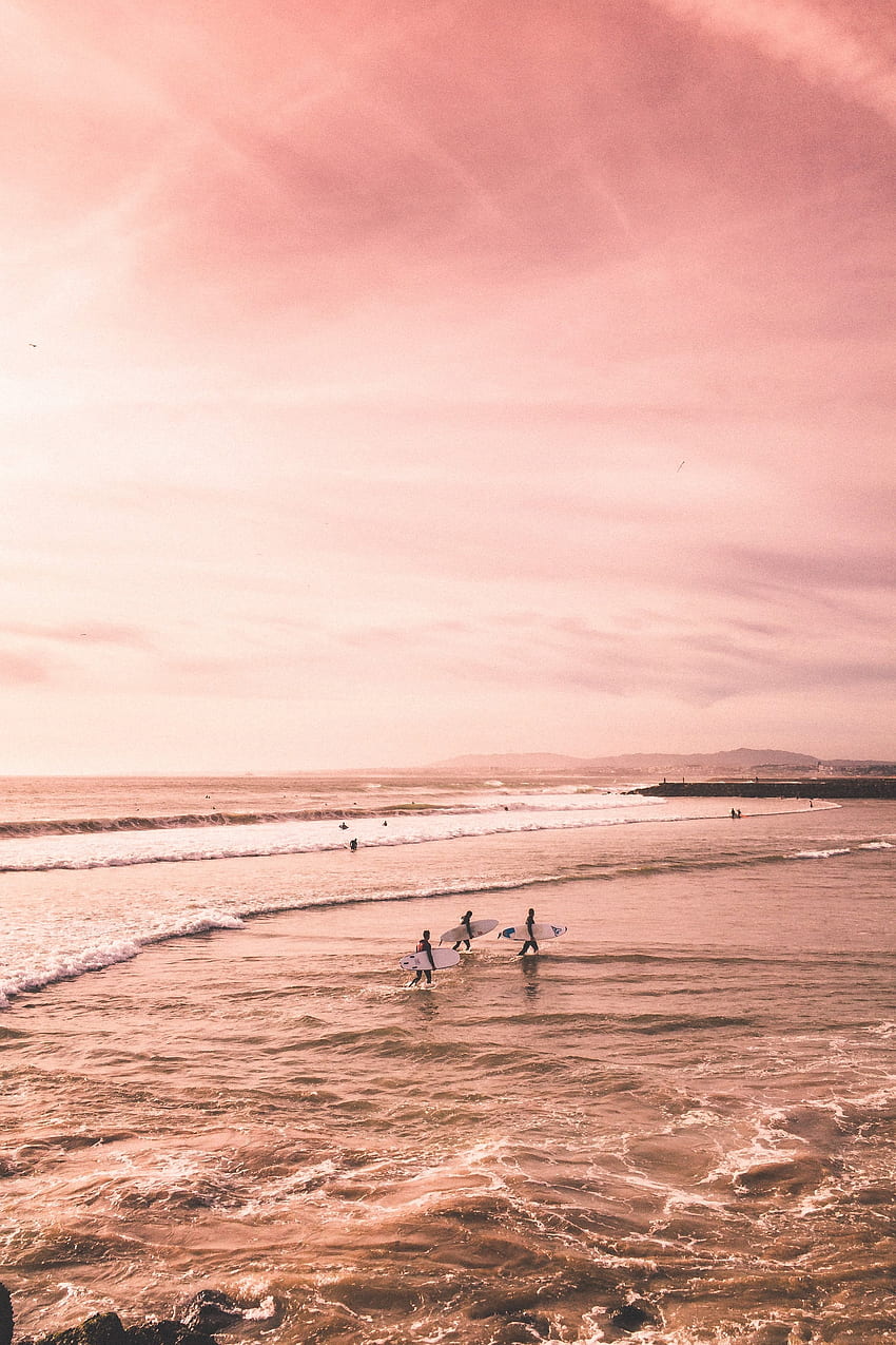 Najlepszy iOS 14 Summer dla estetycznego ekranu głównego, Pink Girly Beach Tapeta na telefon HD
