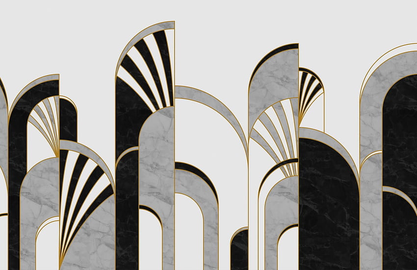 Siyah, Beyaz ve Altın Art Deco Arches Duvar Resmi, Art Deco Posteri HD duvar kağıdı