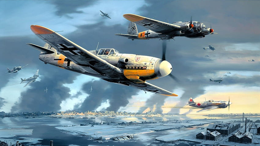 Messerschmitt, Messerschmitt Bf 109, Luftwaffe, samoloty, wojsko, grafika, samoloty wojskowe, II wojna światowa, Niemcy, on 111, Heinkel he 111 / i mobilne tło Tapeta HD