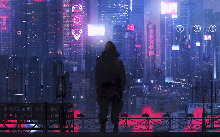 City, Silhouette, Art, Cyberpunk, Futurism - Dual Monitor Cyberpunk - & Background HD wallpaper