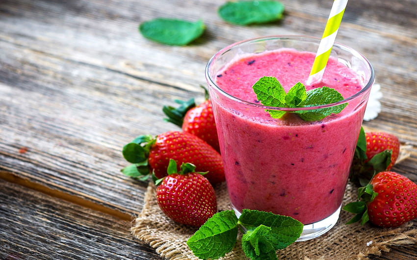 strawberry smoothies, berries, fruits, breakfast, smoothie in glassful, healthy food, fruit smoothies for with resolution . High Quality HD wallpaper