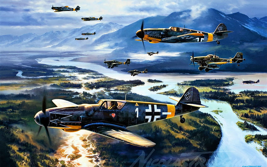 Messerschmitt Bf 109 . Aviation art, Aircraft art, Luftwaffe, Messerschmitt Me 262 HD wallpaper
