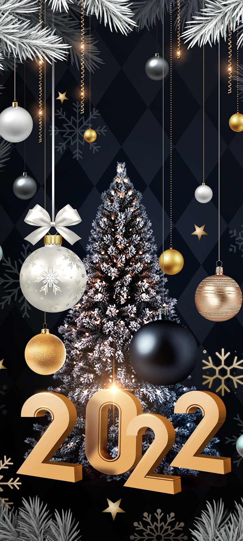 Natale Capodanno 2022, ornamento festivo, bello, grafico, festival, buon Natale, nevicata Sfondo del telefono HD