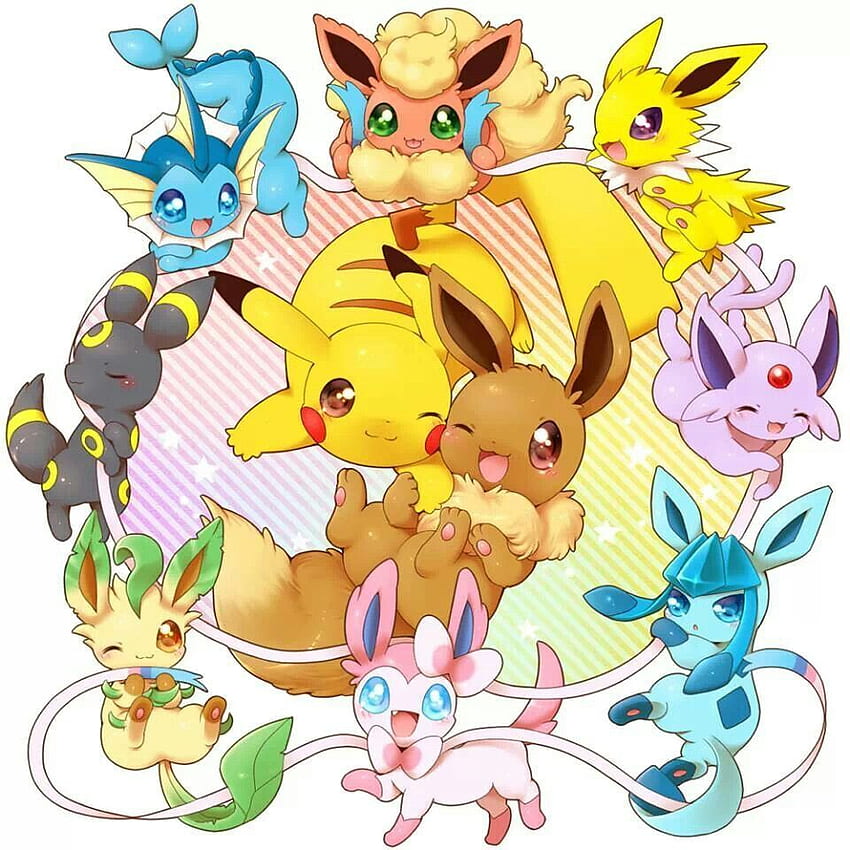 vaporeon, flareon, jolteon, espeon, glaceon, sylveon, leafeon, umbreon, pikachu, eevee, โปเกมอน โปเกมอนน่ารัก โปเกมอน โปเกมอน eeveelutions วอลล์เปเปอร์โทรศัพท์ HD