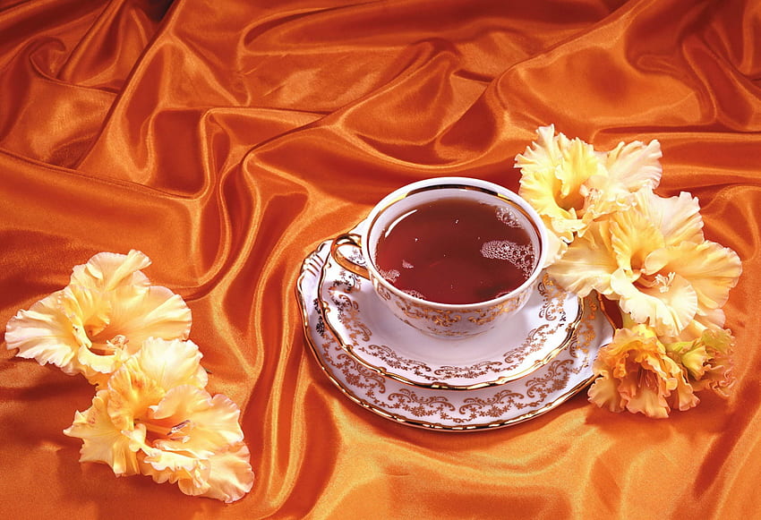* Sweet tea time *, tea time, tea, cup, silk, still life, delicate, plate, flower, dish HD wallpaper