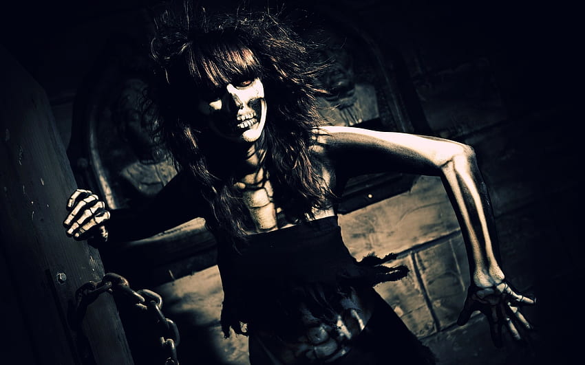Dark skull skeleton horror scary creepy spooky women brunette bones | | 28211 | UP HD wallpaper