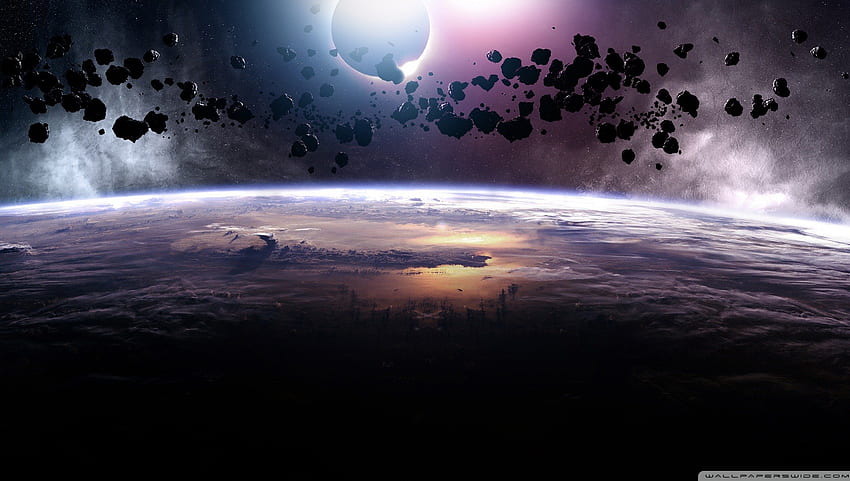 Pluie de météores, terre, pluie d'astéroïdes, terre depuis l'espace, armageddon, astéroïde Fond d'écran HD