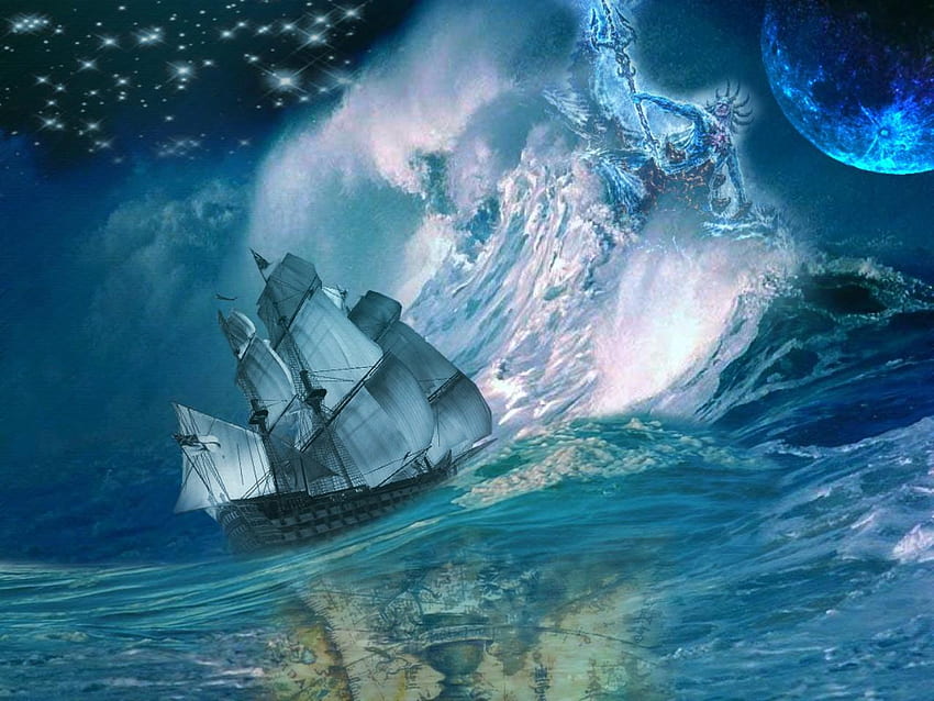 Fantasy Ocean, Sea Battle HD wallpaper
