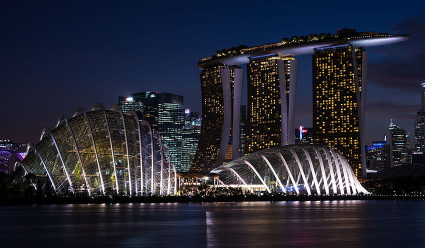 Marina Bay Sands and Background -, Singapore Night HD wallpaper
