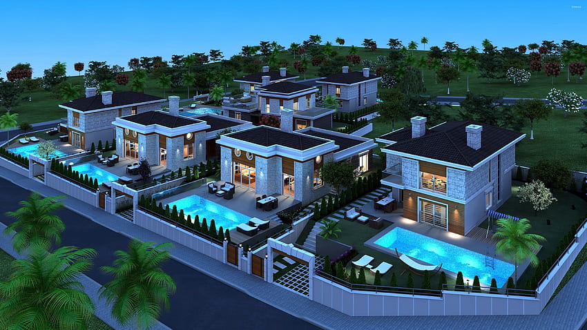 Million Beautiful Hotel & Resort Необикновени имения с басейни за просторна и луксозна къща, имение с автомобили HD тапет