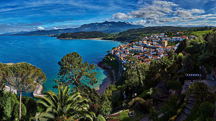 İspanya Lastres Asturias Dağları Sahil Ağaçlar Şehirler HD duvar kağıdı