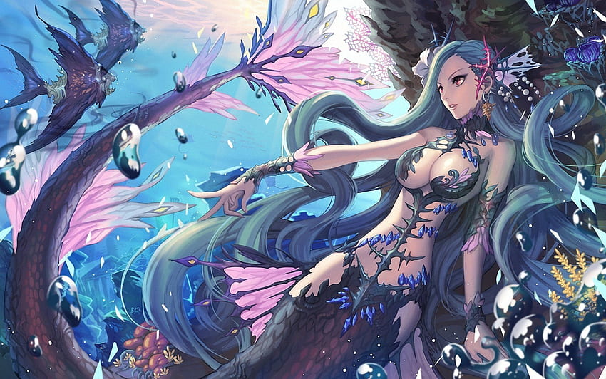 Anime mermaid with blonde hair and pink tail on Craiyon