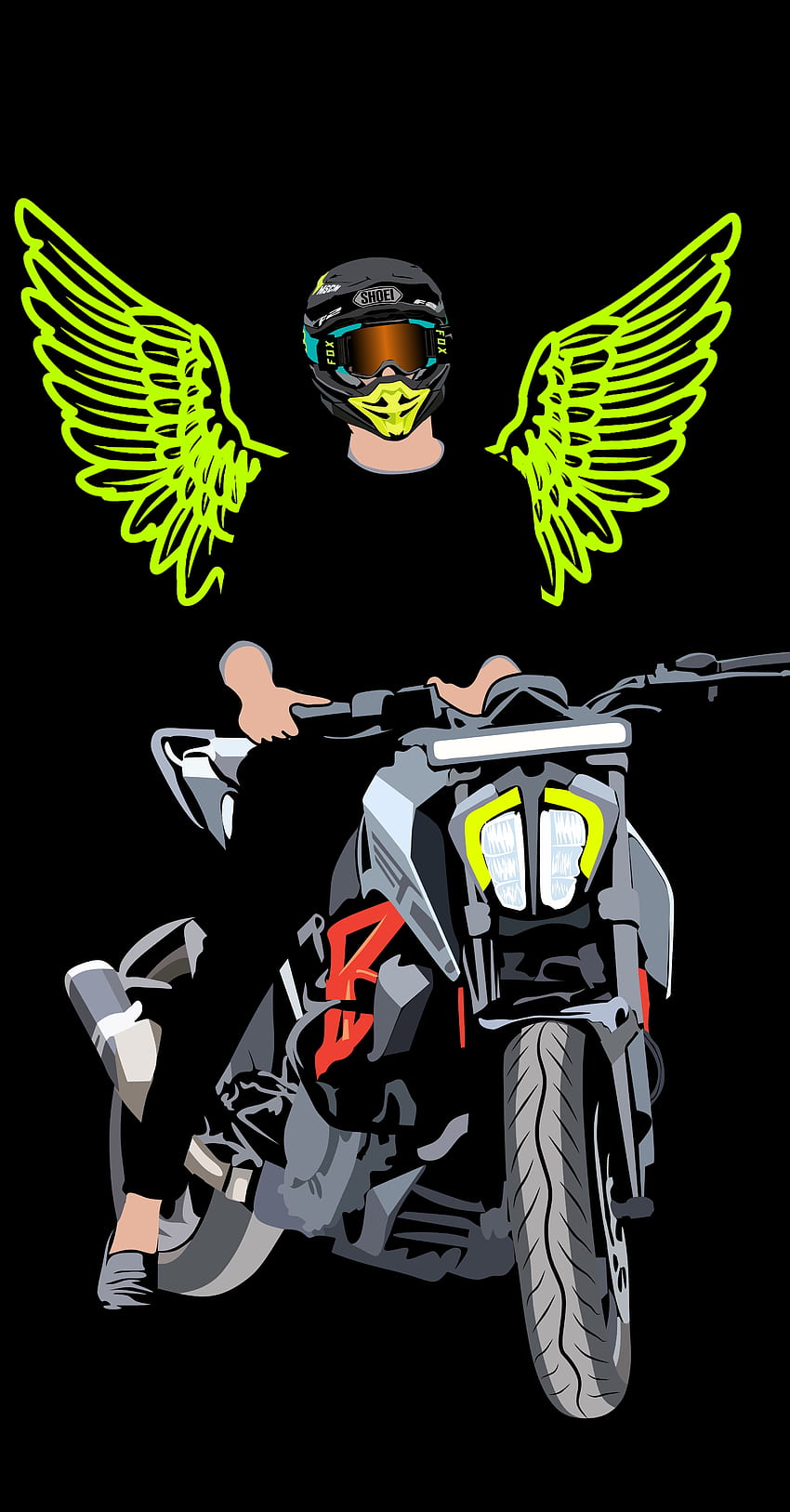 Duke, motocicleta, diseño_automotriz, neón, negro, vector, bicicleta fondo de pantalla del teléfono
