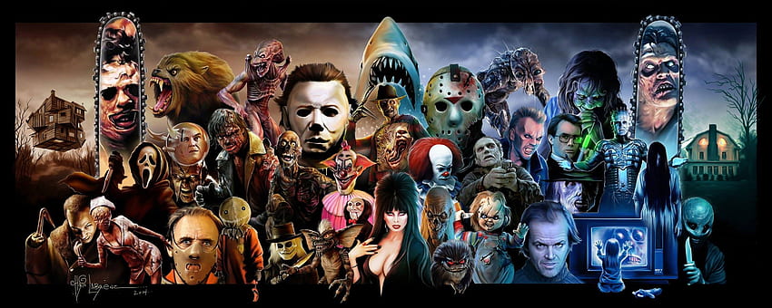 Villanos de terror, collage de películas de terror fondo de pantalla