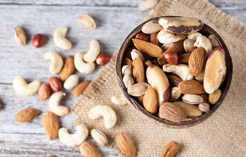 nuts, almonds, peanuts, cashews, Brazil nuts HD wallpaper