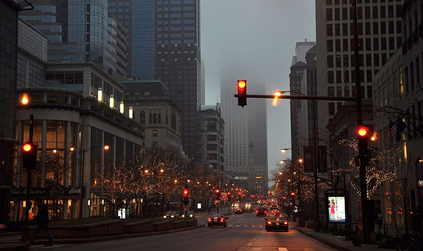 Voitures de rue brouillard pluie ville., Rainy City Street Fond d'écran HD