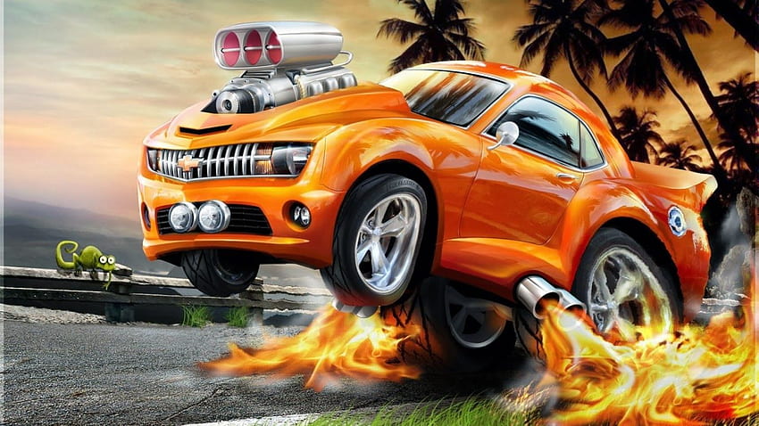 Zeichentrickfilm 2. zworld. Auto-Kunst. Cartoon, Hot Rod-Muscle-Car HD-Hintergrundbild