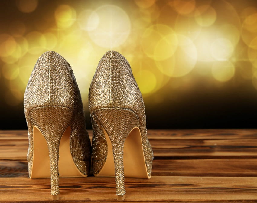 zapato dorado, bokeh, zapato, oro, calzado fondo de pantalla