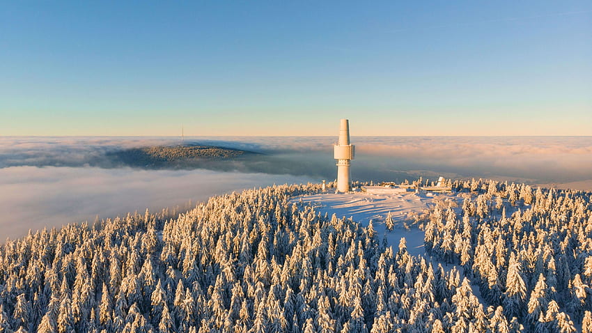 Winter, Drohnenaufnahme, Natur, Leuchtturm HD-Hintergrundbild