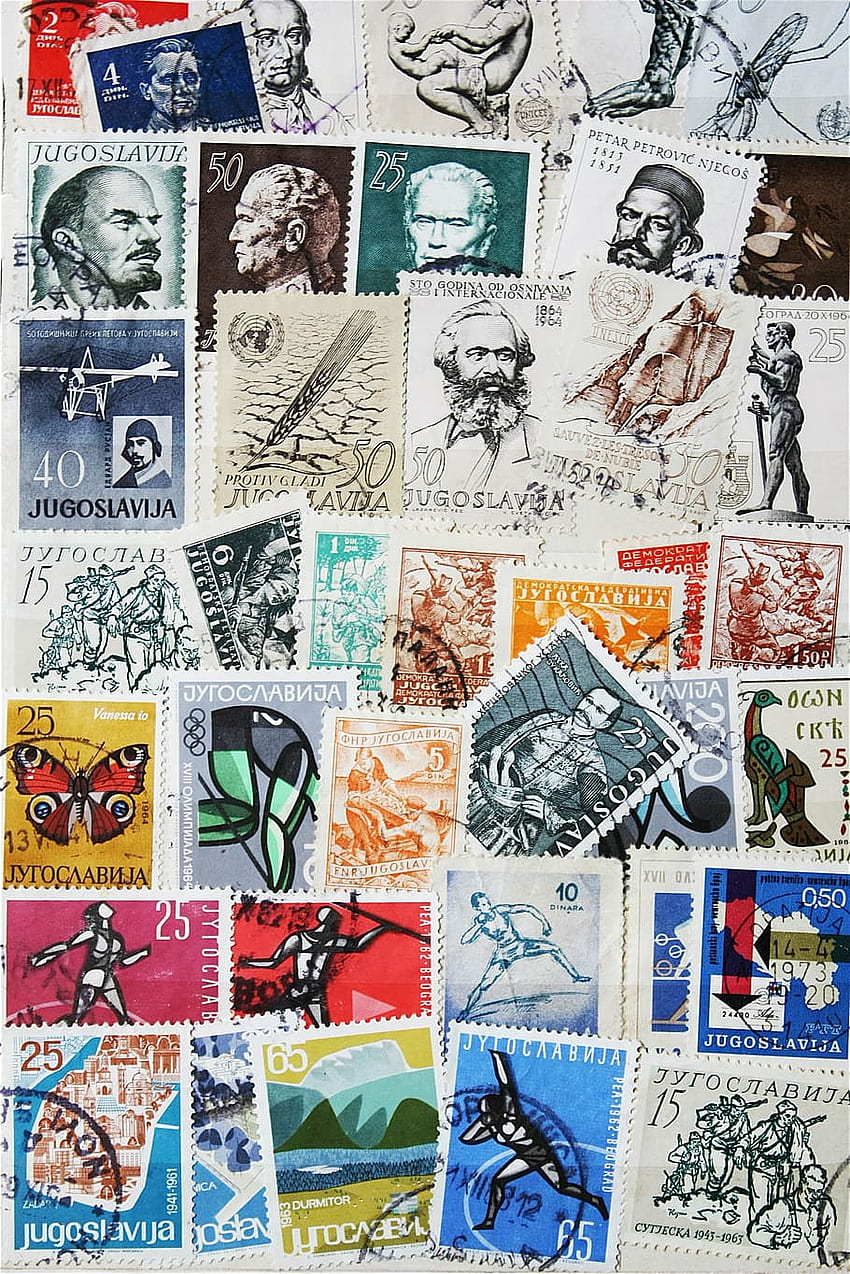: collage di francobolli assortiti, vintage, ex, nostalgia, vecchio, collage anni '70 Sfondo del telefono HD