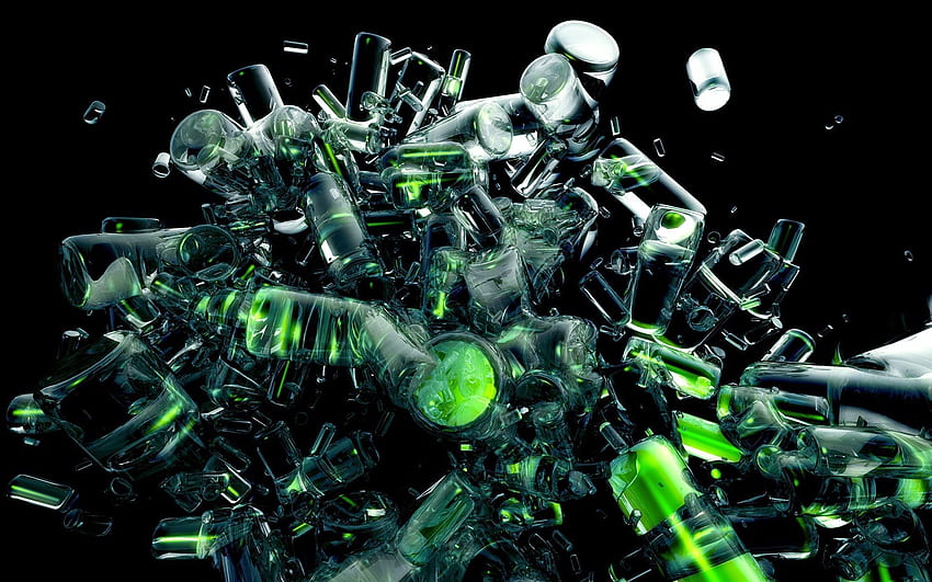 3D, Glass, Explosion, Bottle, Bottles HD wallpaper