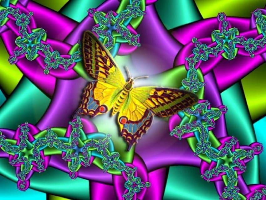 Butterfly Twists, motyl, skręcony fraktal Tapeta HD