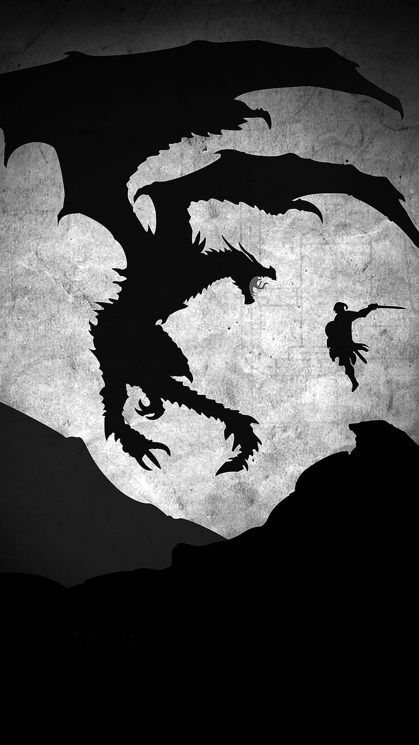 Skyrim Dragon Illustration Art Bw HD phone wallpaper