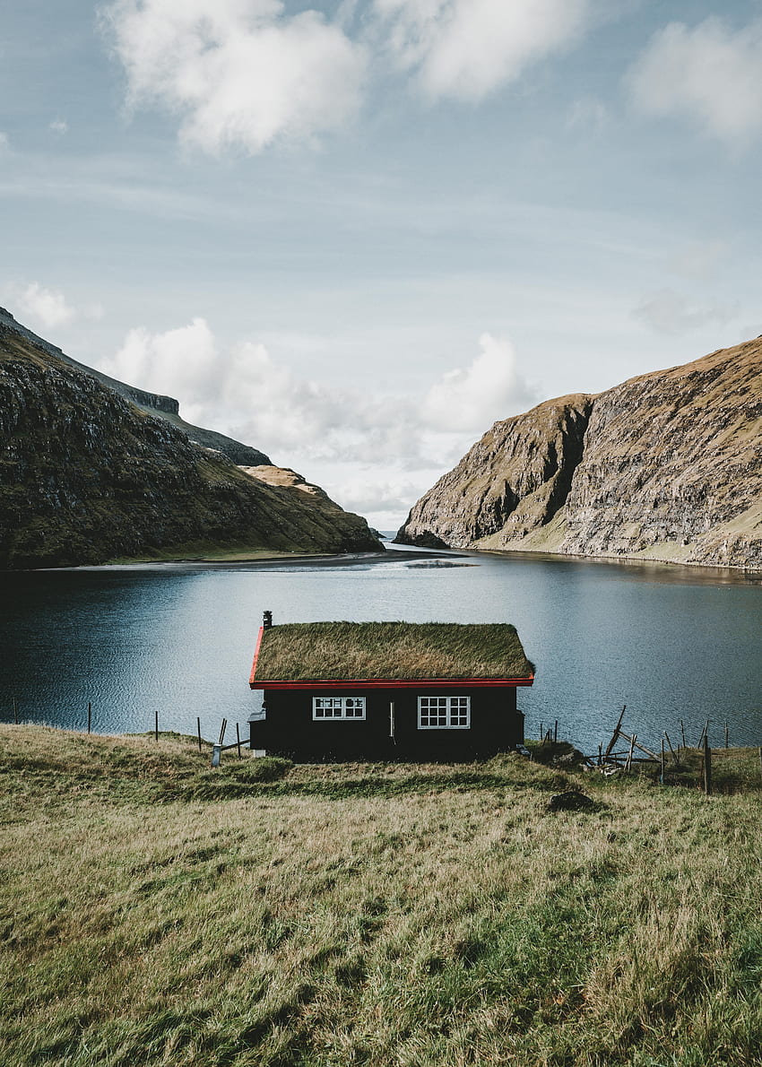 Nature, Mountains, Lake, Small House, Lodge, Village, Archipelago, Saksun, Saxon, Faroe Islands HD phone wallpaper