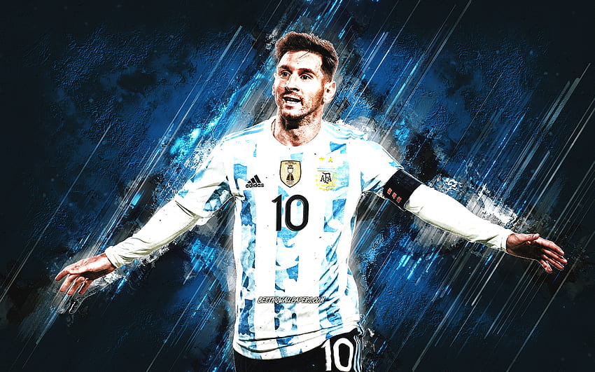Lionel Messi, selección de fútbol de Argentina, 2021, retrato, estrella de fútbol, ​​Leo Messi, Argentina, fútbol, ​​arte grunge fondo de pantalla