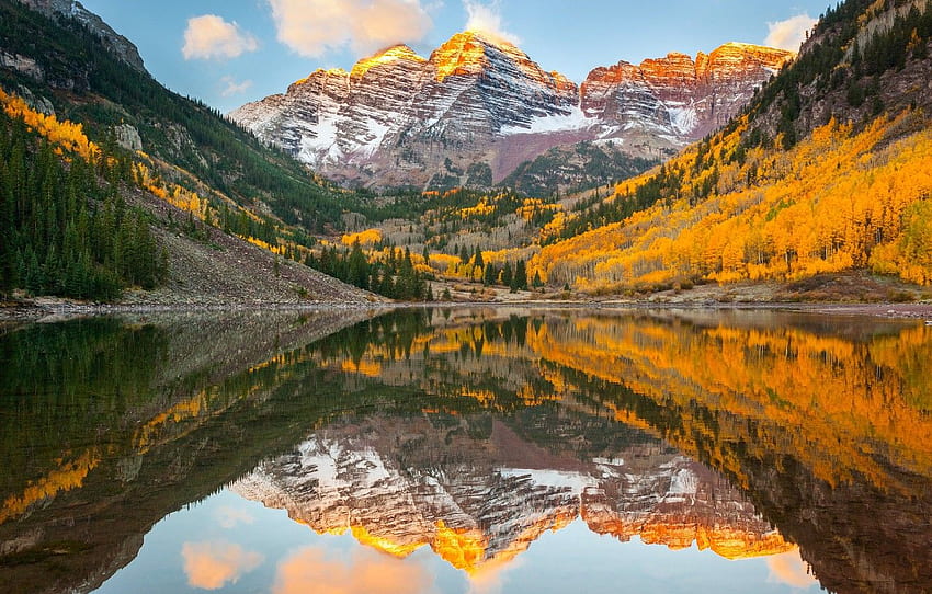 autumn, forest, reflection, lake, Colorado, USA, rocky mountains, state, Maroon Bells for , section природа, Rocky Mountain Fall HD wallpaper