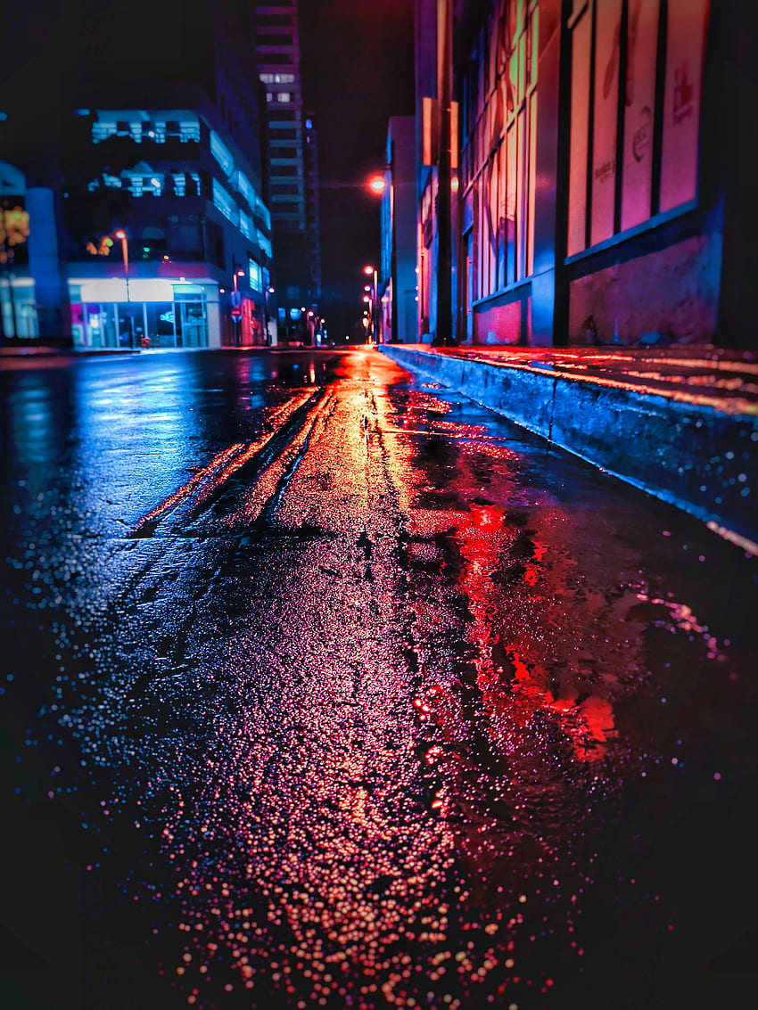jalan, malam, basah, neon, kota, Neon City Red wallpaper ponsel HD