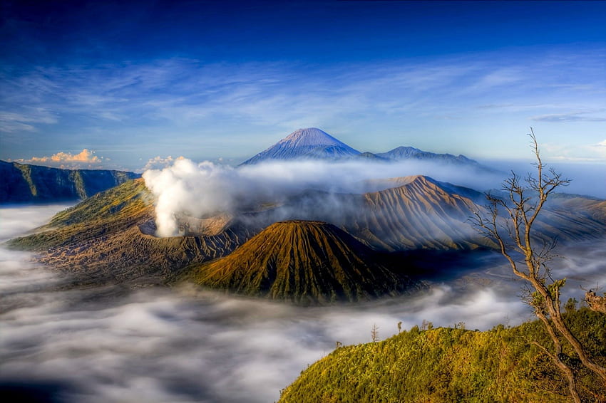 Mountains: Bromo Volcano Sunset Landscape Indonesia Background HD wallpaper
