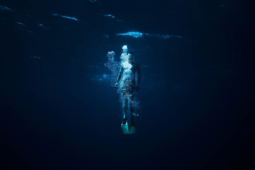 viagem, mergulho, oceano, nadar, embaixo da agua, , mar, , azul profundo, mergulho, fundo, fundo bonito, pessoa, agua, incrível, bolha, , Creative Commons , Scu, Deep Sea Diver papel de parede HD