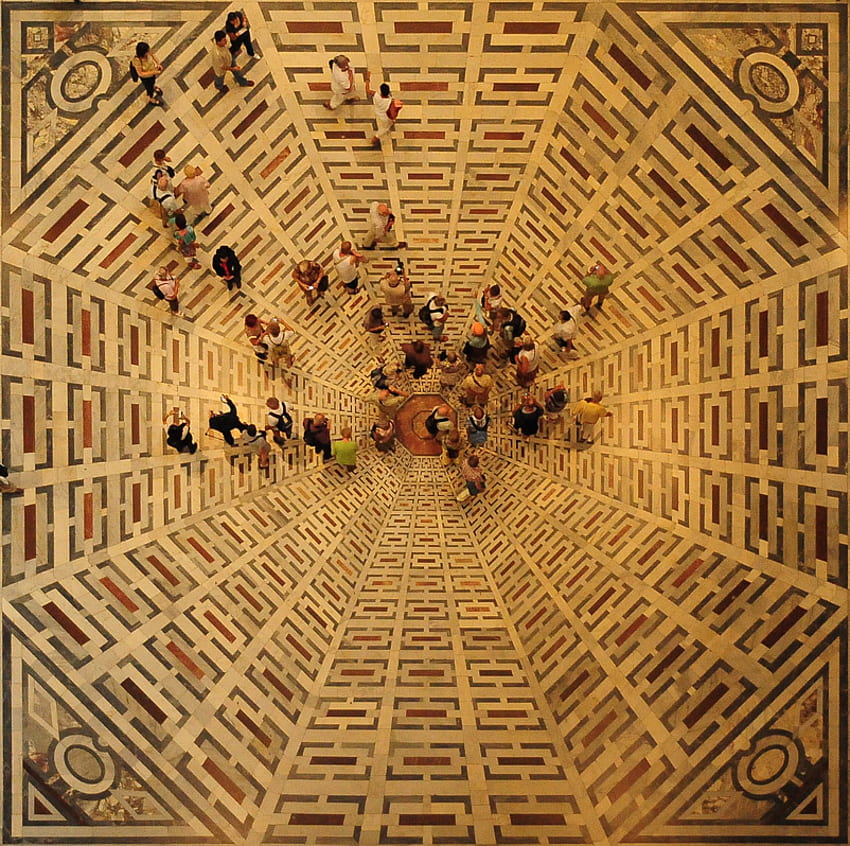 Optical illusion, ceiling, people, floor HD wallpaper