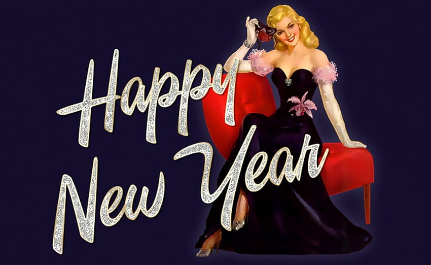 Happy New Year 1, pinup girl, New Year, art, illustration, artwork, occasion, wide screen, holiday, painting, January HD wallpaper