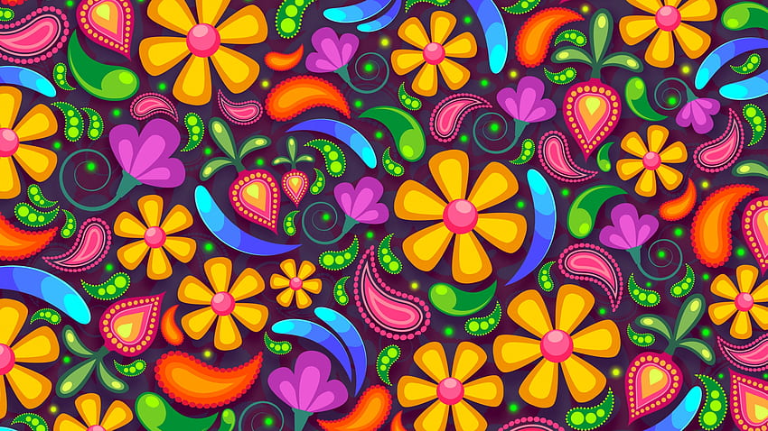 Texture, blue, colorful, paper, orange, summer, pink, flower, green, pattern HD wallpaper