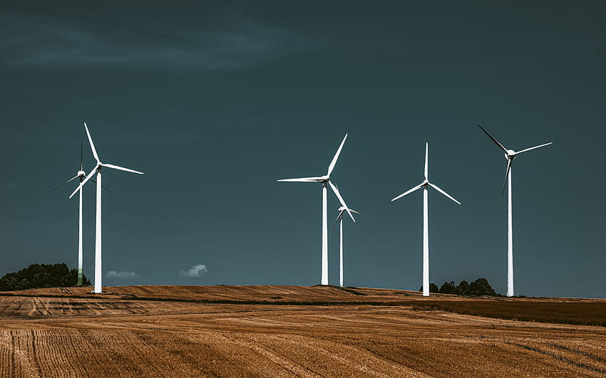 風力発電所、発電、グリーン電力、電気、グリーン エネルギー、フィールド 高画質の壁紙