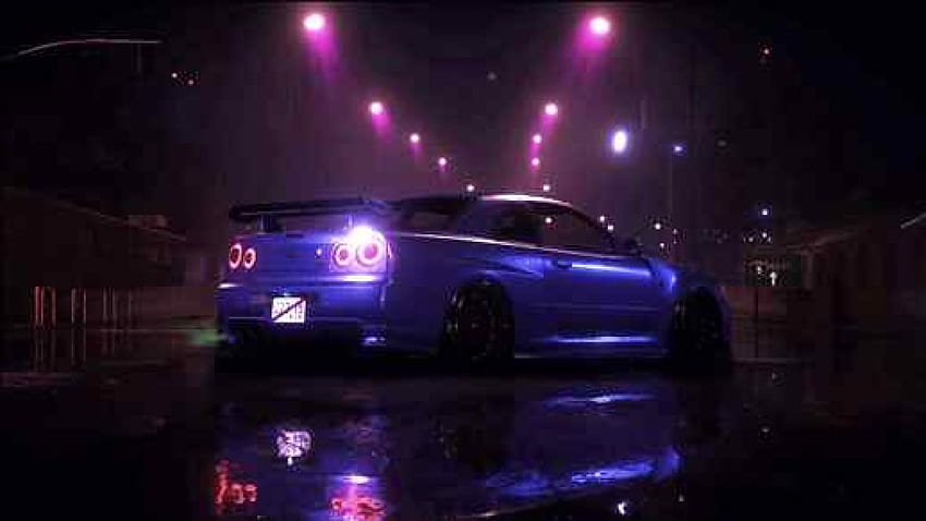 Nissan Skyline GT R R34 / Rain / Night City Live, Nissan Skyline PC 高画質の壁紙