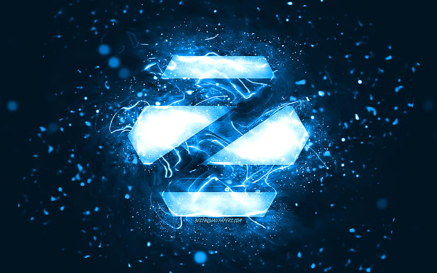 Zorin OS 파란색 로고, 파란색 네온 불빛, Linux, 크리에이티브, 파란색 추상 배경, Zorin OS 로고, OS, Zorin OS HD 월페이퍼