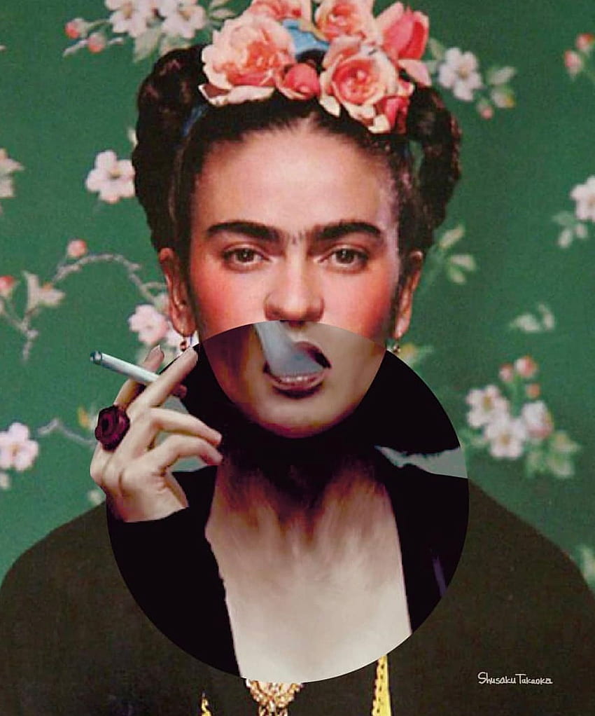 프리다 칼로. 콜라주 예술, 고전 예술, 예술 패러디, Frida Kahlo 흡연 HD 전화 배경 화면