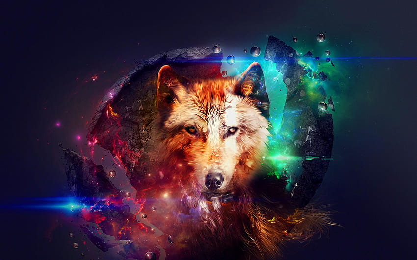 Abstract Wolf Art - Fire And Water Wolfs - -, Cool Wolf Art HD wallpaper
