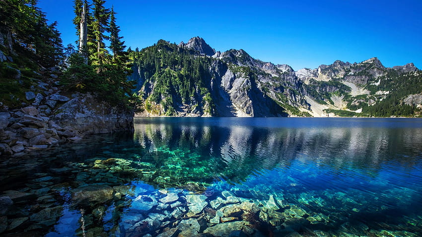 Snow Lake, Cascade Range, Washington, arbres, rochers, eau, reflets, états-unis Fond d'écran HD