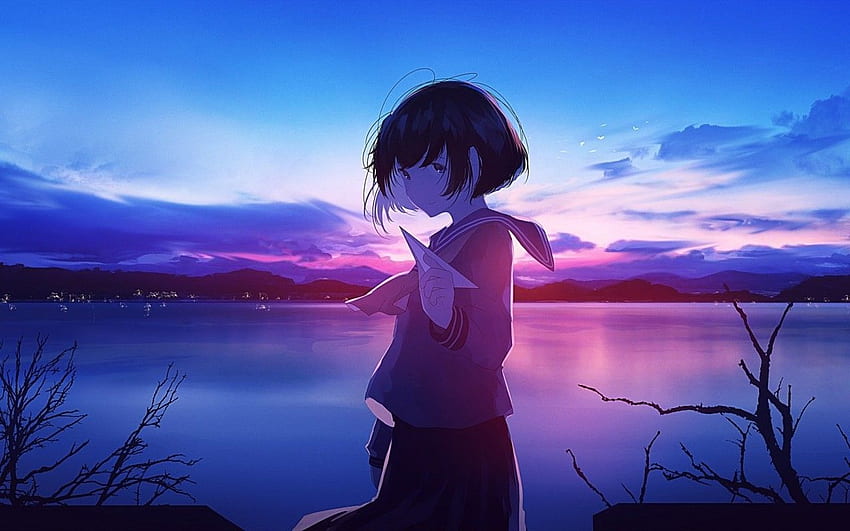 Download Anime Girl Sad Alone Using Phone On Desk Wallpaper  Wallpaperscom