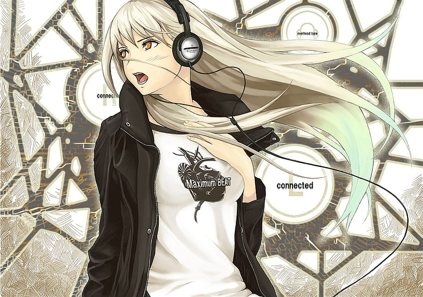 headset girl, girl, black, headset, anime HD wallpaper