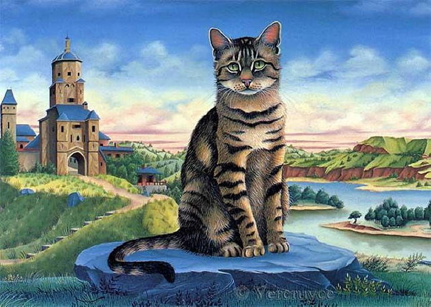 By Bernard Vercruyce, 동물, 강, Bernard Vercruyce, , 예술, 고양이, 자연, 고양이과의 HD 월페이퍼
