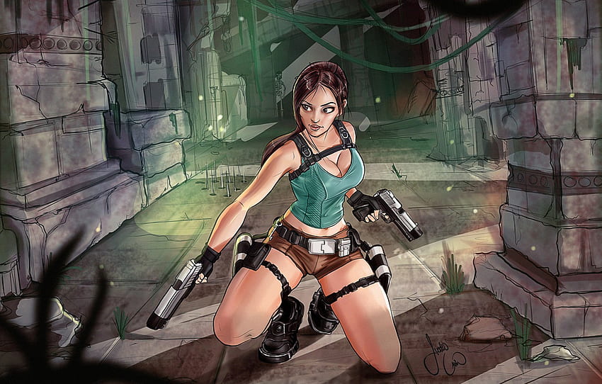 Tomb Raider, Lara Croft, Postacie, Komiksy, autor: Justin Land, Justin Land for , section игры, Tomb Raider 4 Tapeta HD