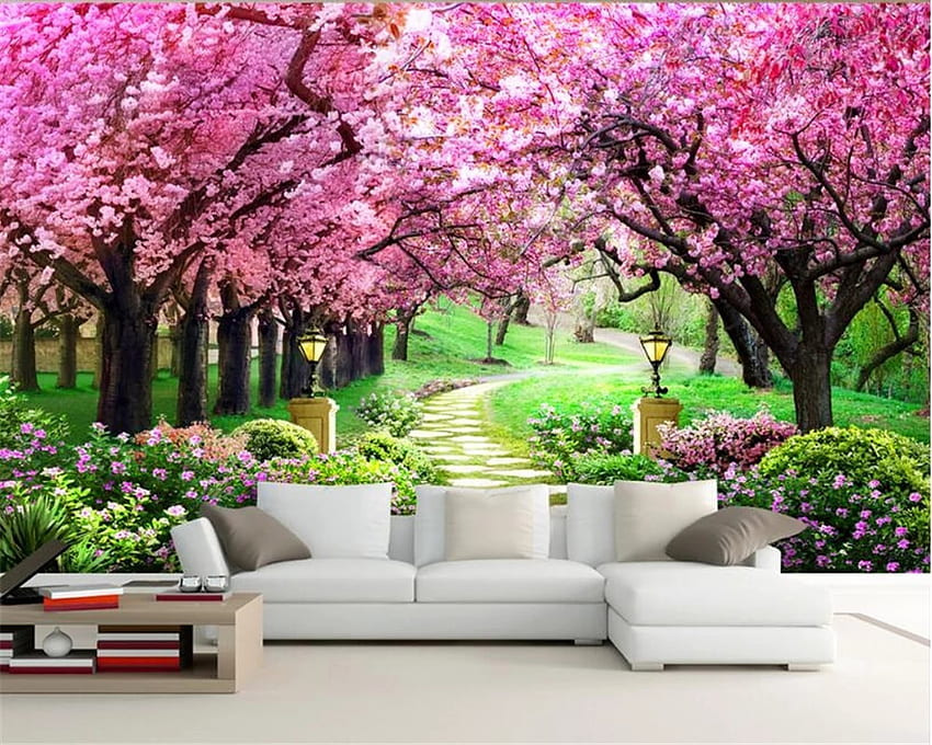 Beibehang 3D Sakura Grove Caminho de jardim de madeira Pintura de paisagem Sala de estar Quarto Tv Fundo Parede Papel De Parede - - AliExpress papel de parede HD