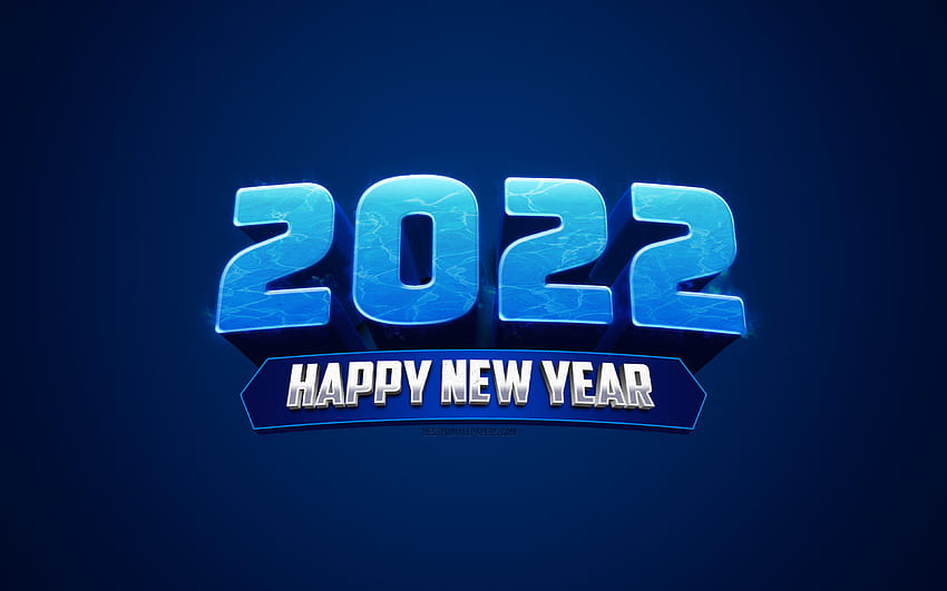 2022 3 d 青色の背景、明けましておめでとうございます 2022、3 d 文字、2022 青色の背景、2022 新年、クリエイティブ アート、2022 概念 高画質の壁紙