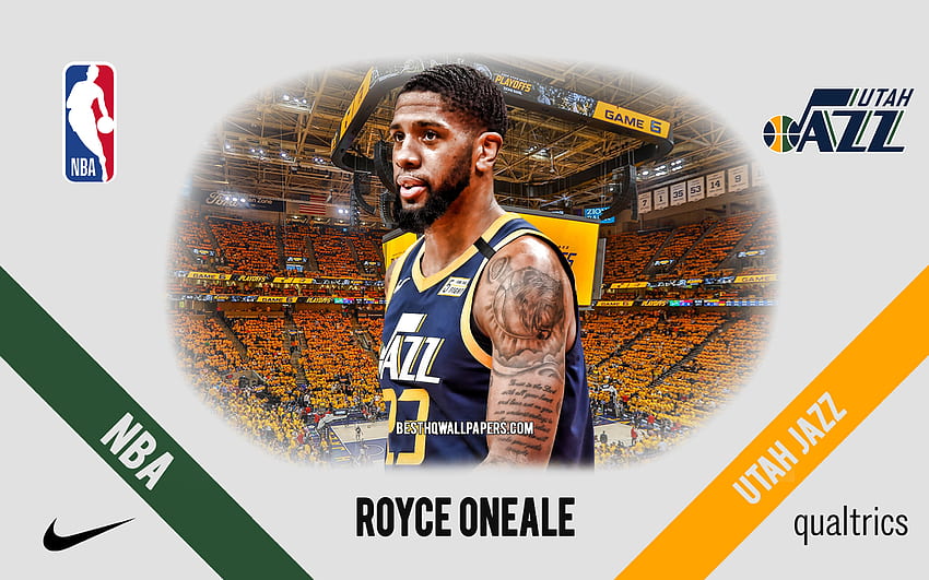 Royce ONeale, Utah Jazz, Jugador de Baloncesto Estadounidense, NBA, retrato, EE. UU., Baloncesto, Vivint Arena, logotipo de Utah Jazz fondo de pantalla